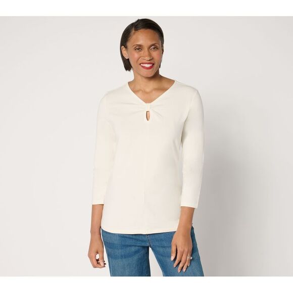 BEAUTIFUL by Lawrence Zarian Tops - BEAUTIFUL by Lawrence Zarian Women's Top Sz L Bow Neckline -Sleeve White A677510